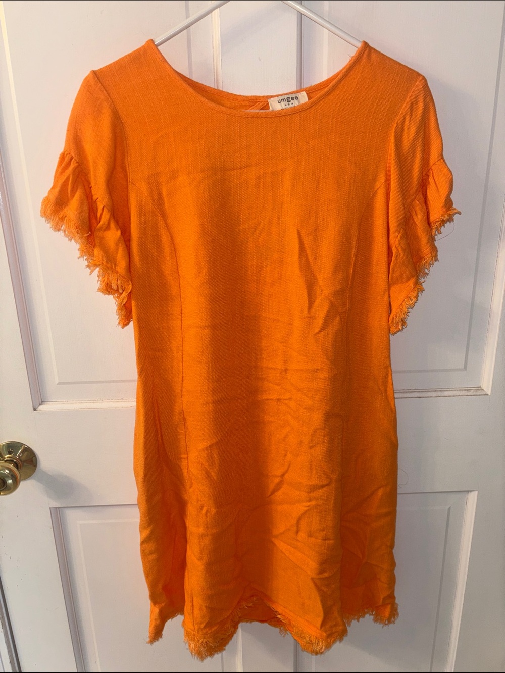 Umgee Orange Frayed Sleeve Shift Dress